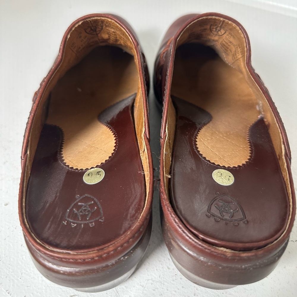 Ariat Women’s 9.5 Brown Leather Clog Mules Western Tassel Slip-On Comfort Shoes - Picture 7 of 10